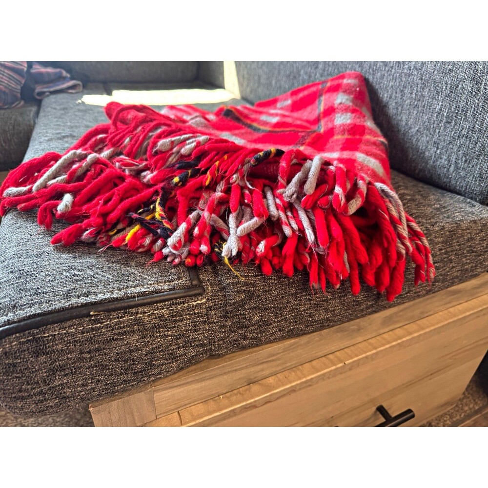 Faribo Plaid Sofa Throw Blanket w/ Fringe, Red Gray Black Yellow